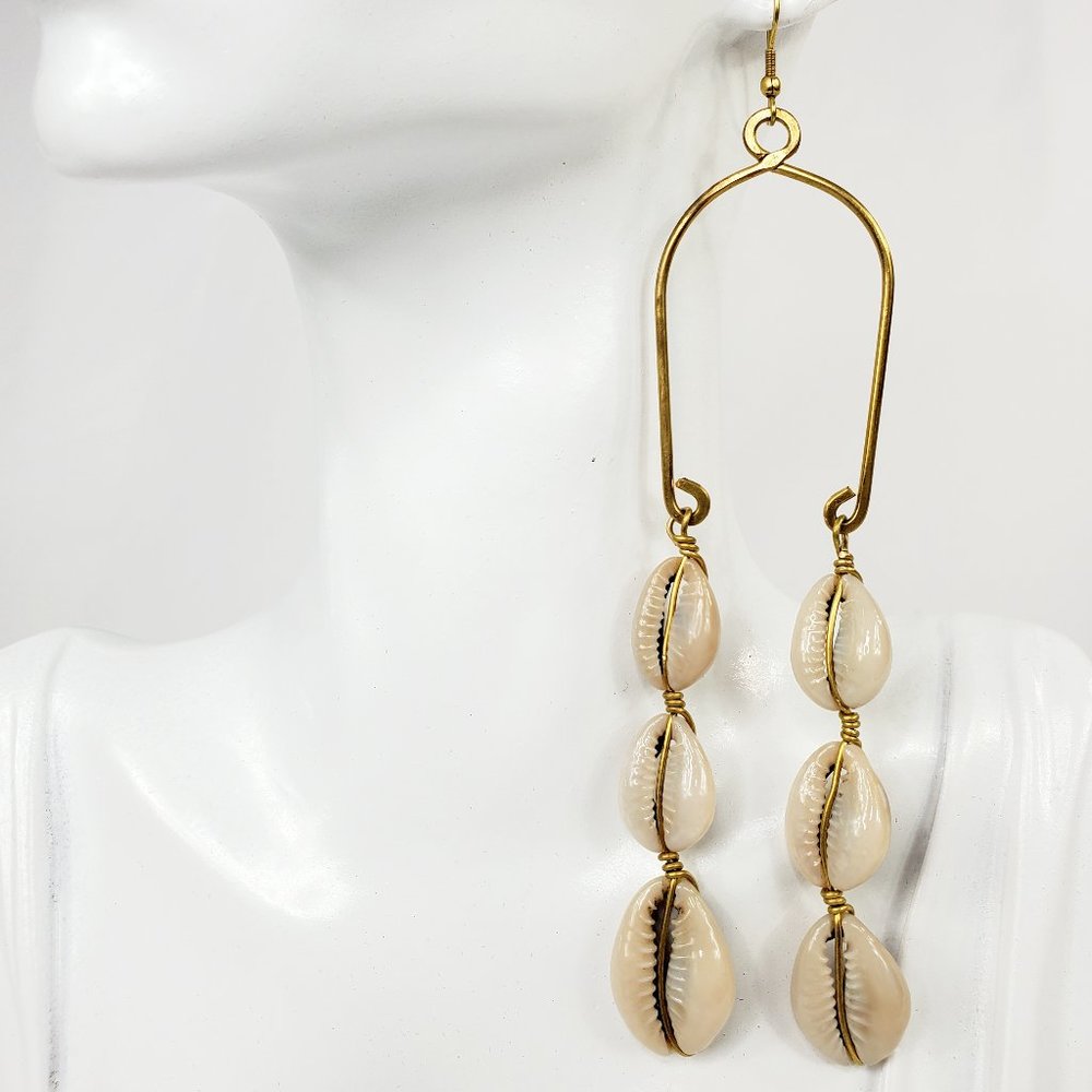 Brass Cowrie Shell Earrings.